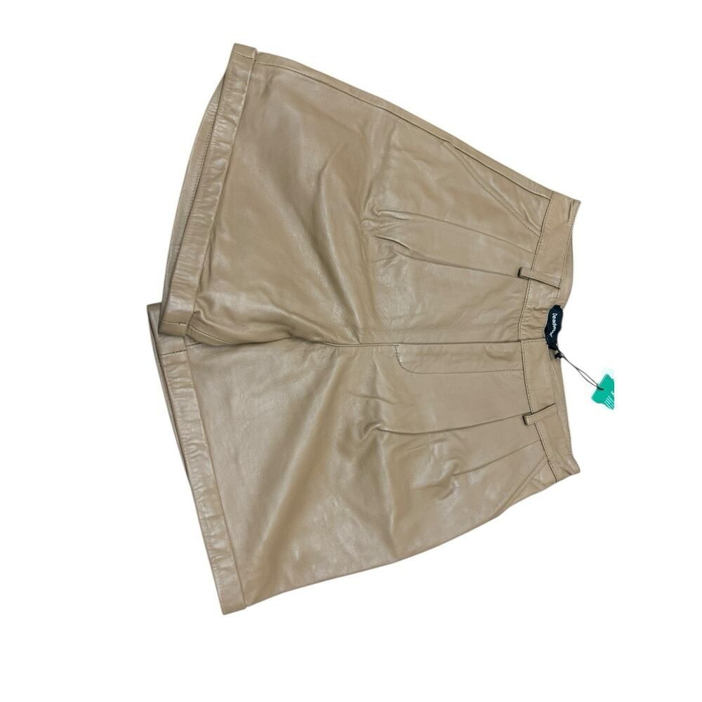 NWT Deadwood Suzy Tan Leather Shorts Pleated High Rise Lambskin US 4 - Picture 5 of 12